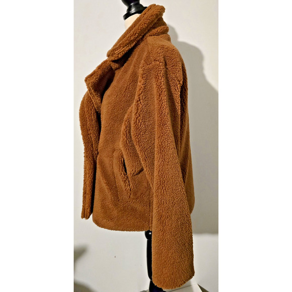 Gap Sherpa Moto Jacket Women's Sz M Brown Double Breasted NEW - Picture 2 of 7